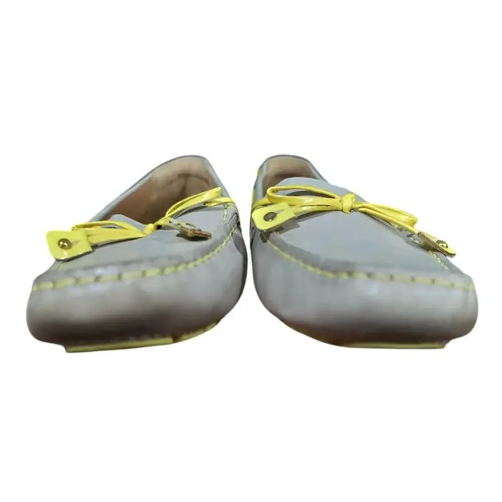 Clarks Artisan Leather Driving Loafers‎ with Bows, Gray and Yellow, Size 8.5